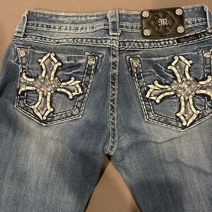 Miss Me Boot Cut Jeans with Cross Embellishments
